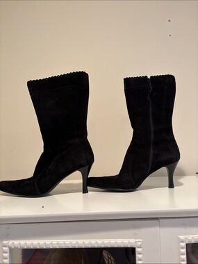 Franco Sarto Black Suede Mid-Calf Heeled Boots